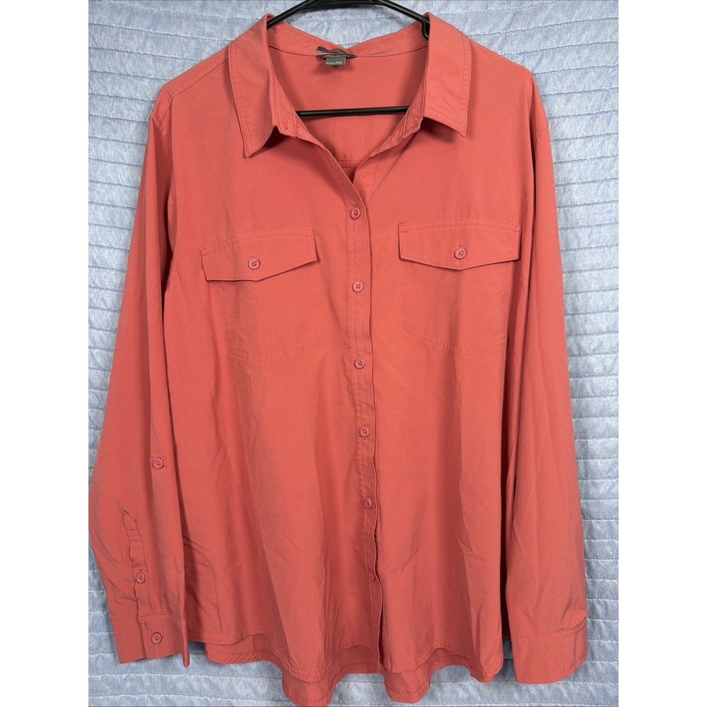 Eddie Bauer Women's Coral Button Down Shirt XXL Classic Fit Long Sleeve Blouse